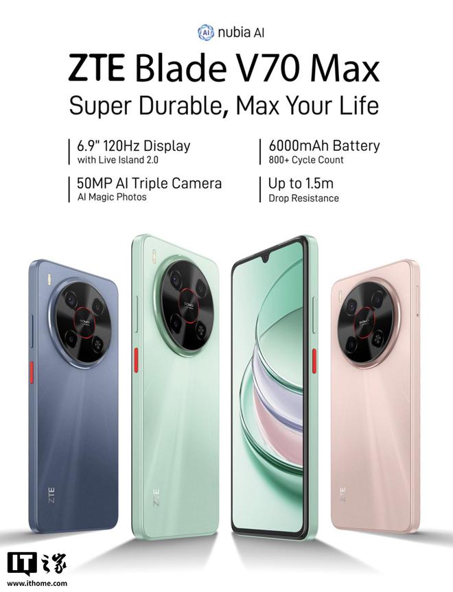 Max 手机水滴屏设计配“类灵动岛”米乐m6中兴海外上架Blade V70(图2)